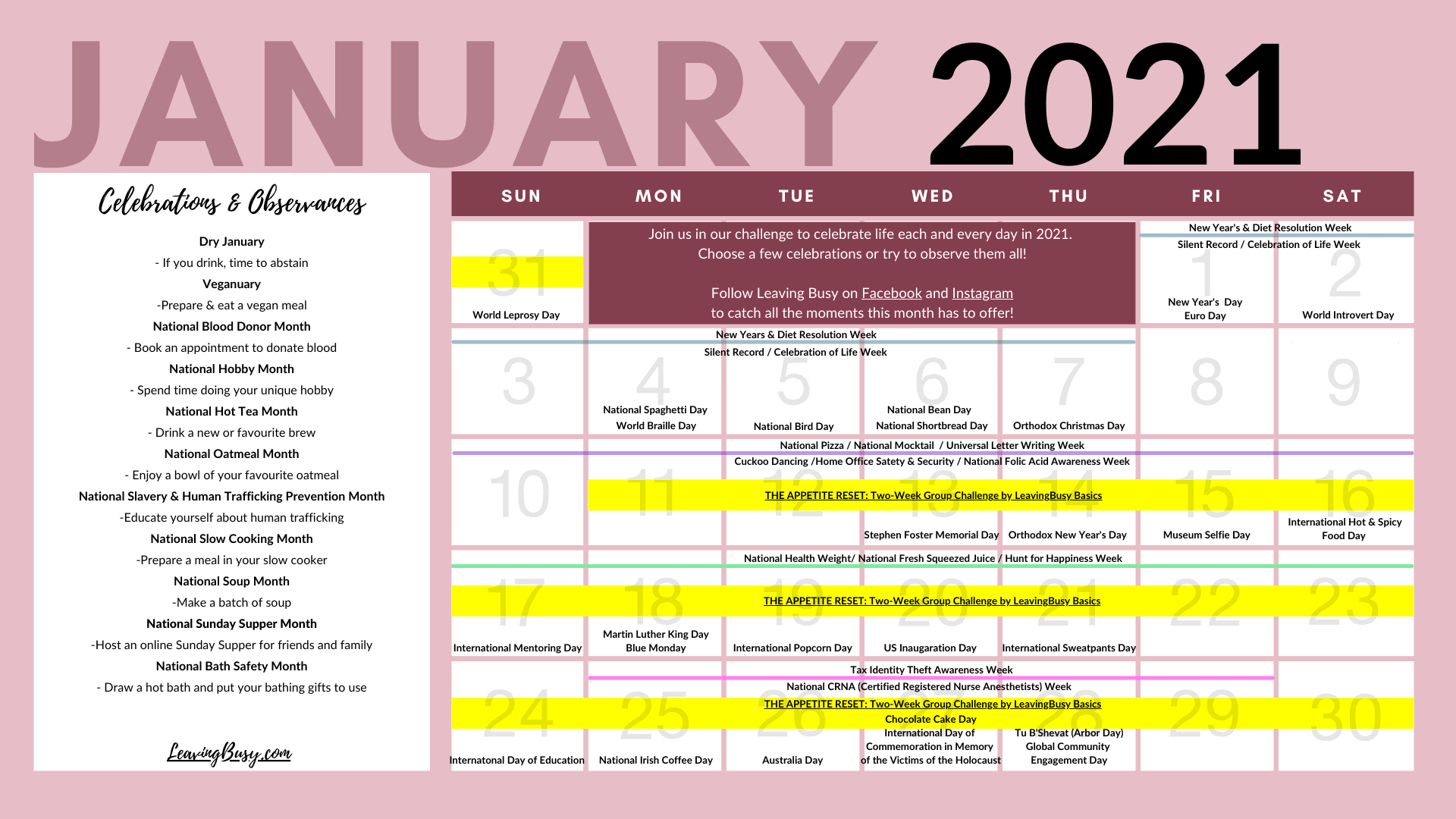 January 2021 Blogging Calendar